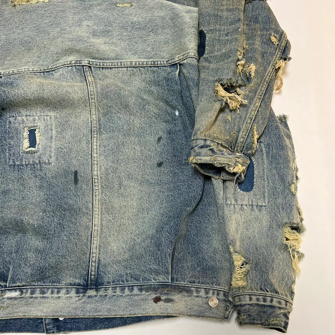 Proofing VS ZP SAINT MICHAEL x BERBERJIN BJ_DENIM JACKET/DAMAGE/BLU Latest BBJ joint model destroyed distressed ripped denim jacket heavy wash water SM destroyed denim jacket washed water blue S-XL